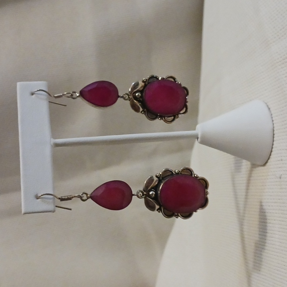 Raw Ruby Sterling Silver stamped earrings.